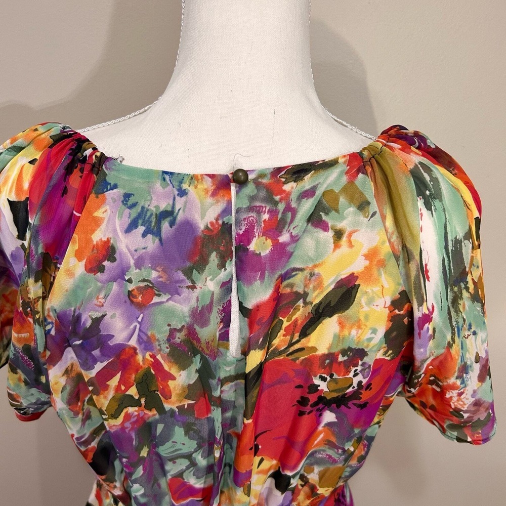 Ice Dress Womens 12 Green Red Floral Beaded Fit & Flare Flutter Side Zipper - Picture 12 of 14